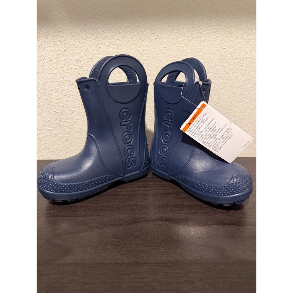 Crocs Kids Handle It Rain Boots Navy Blue Waterproof Pull On Shoes C10